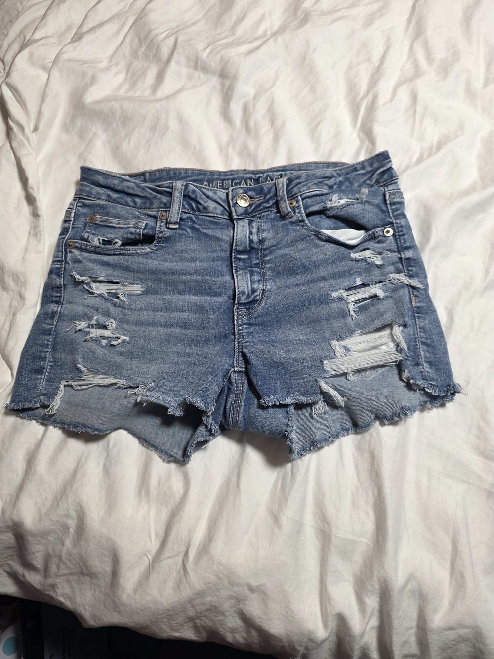 American Eagle Outfitters Distressed Light Blue Denim Shorts